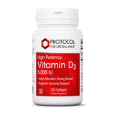 Bottle of Protocol For Life Balance Vitamin D3 5000 IU - 120 softgels
