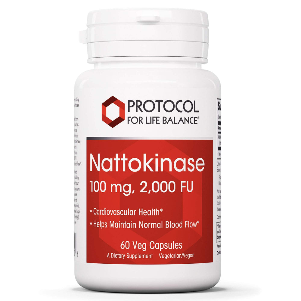 Front view of Protocol Nattokinase 100mg bottle
