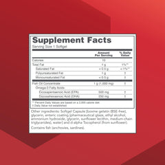 Back label showing ingredients and directions for Ultra Omega-3 softgels