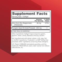 Nutritional label close-up showing 30mg zinc
