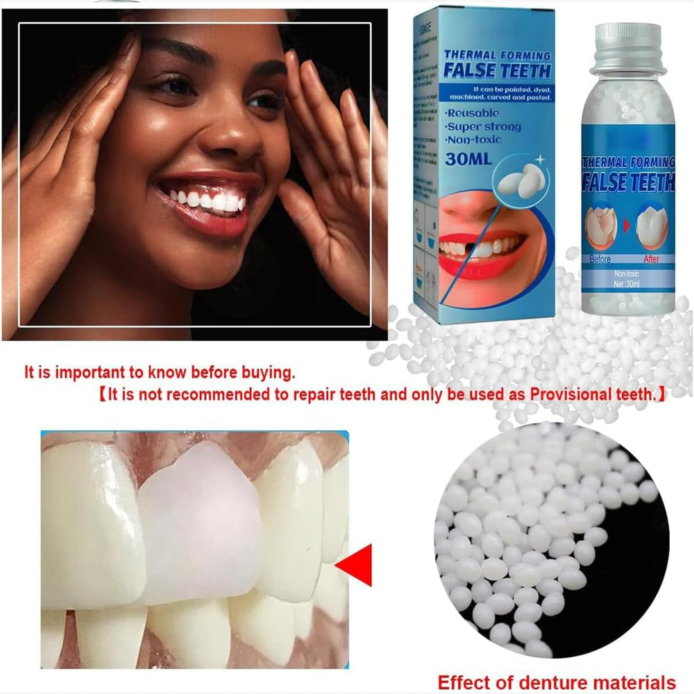Heat fit beads shown for provisional teeth restoration