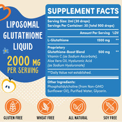 Close-up of bottle label showing 2000mg liposomal glutathione