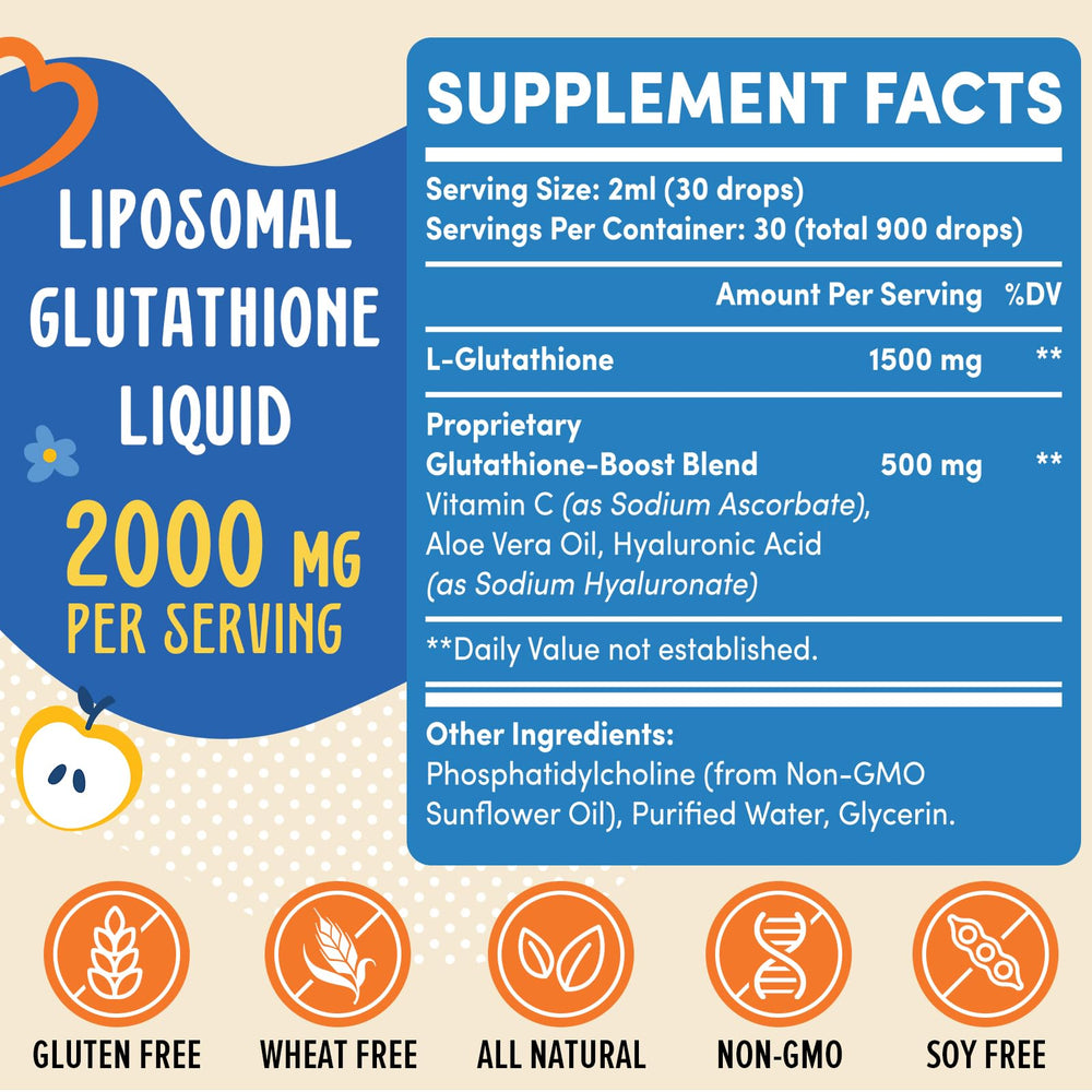 Back label of Prunucis Liposomal Glutathione Liquid bottle with ingredients