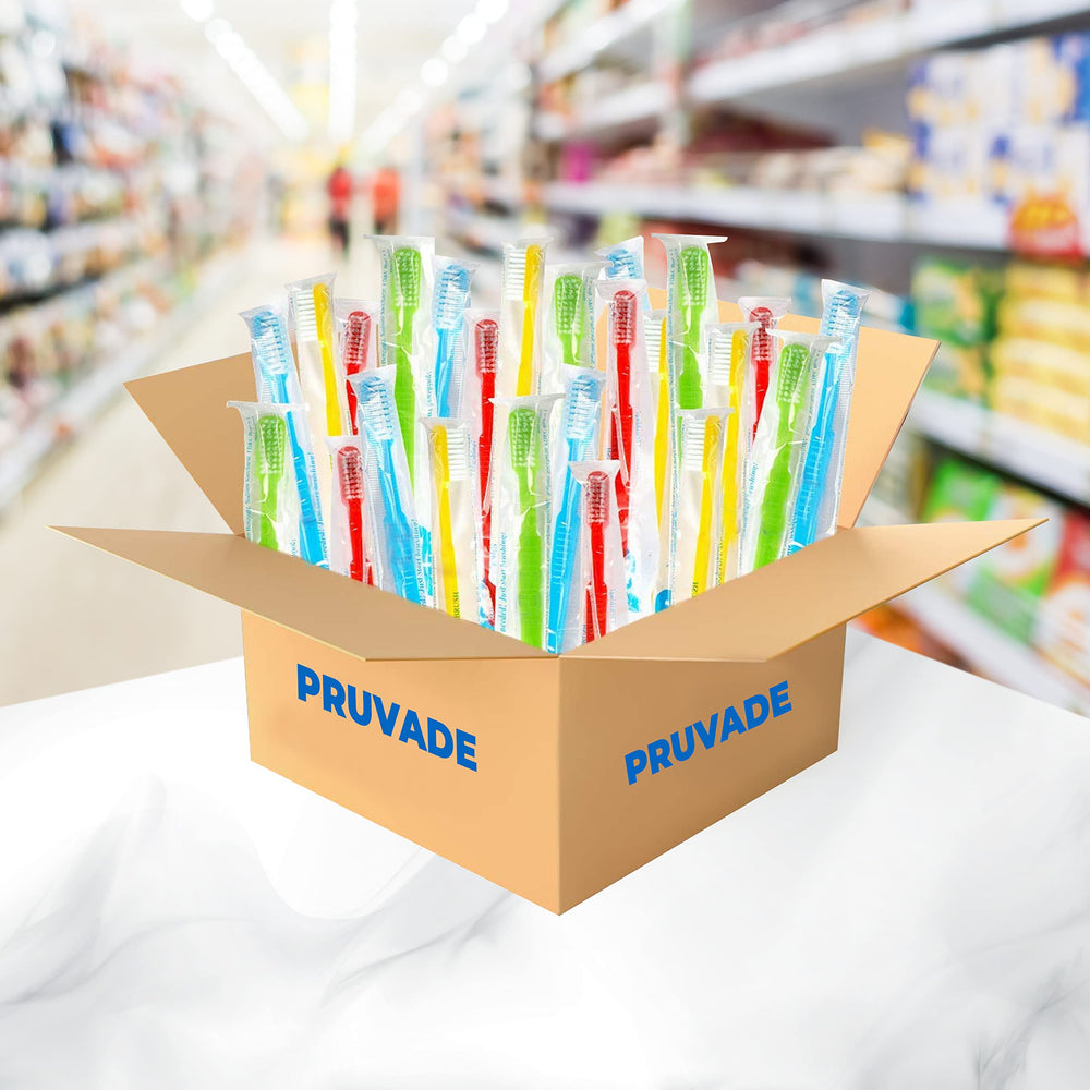 PRUVADE disposable toothbrushes displayed for travel