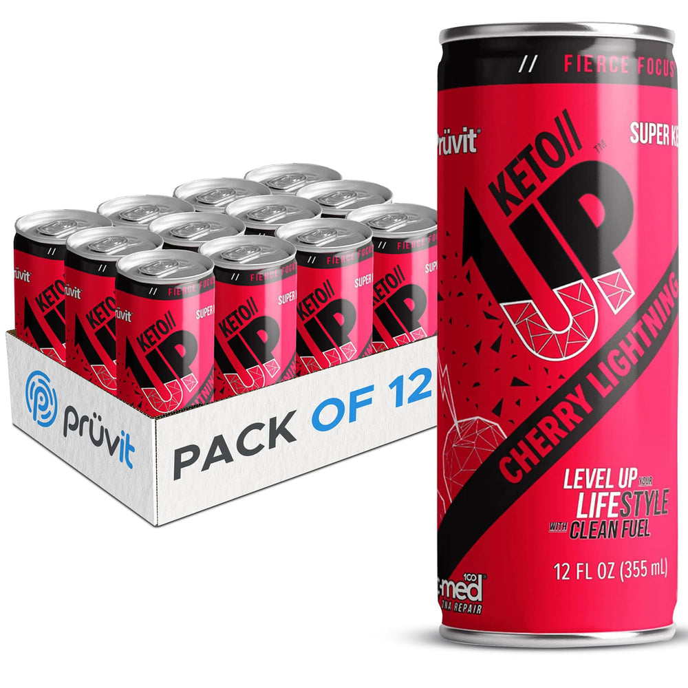 PRÜVIT Cherry Lightning Keto UP Drink can front promoting focused energy