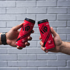 PRÜVIT Cherry Lightning packaging in store display emphasizing ready-to-drink convenience