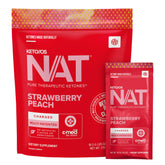PRÜVIT Keto//OS NAT Strawberry Peach drink mix bottle pour supports on-the-go energy and focus.