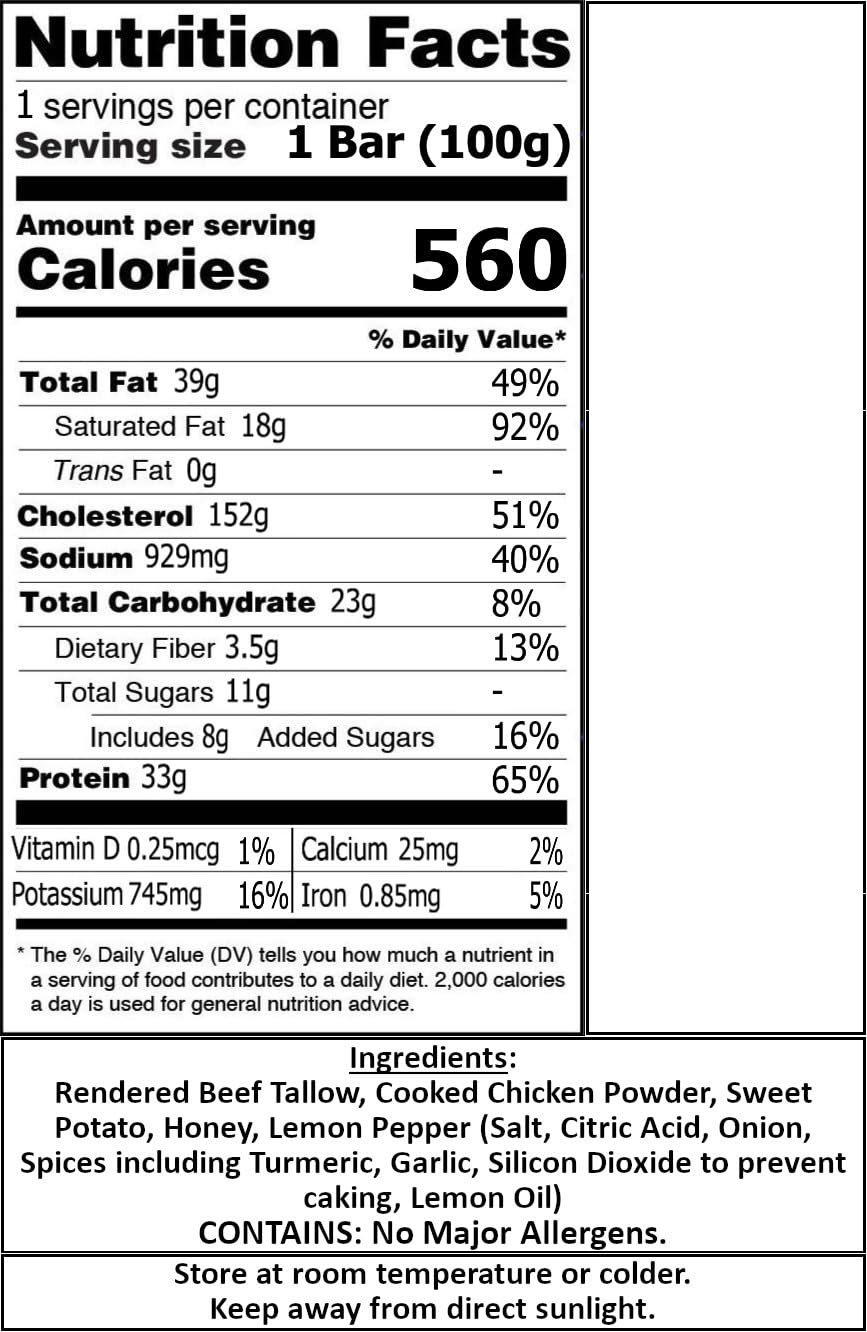 Close-up of Lemon Pepper Chicken & Sweet Potato flavor ingredients for Prymal Instinct Pemmicanesque