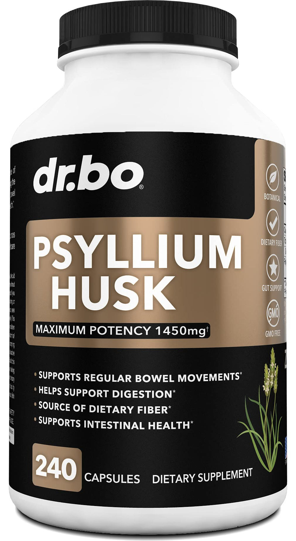Psyllium husk capsule fiber supplement bottle