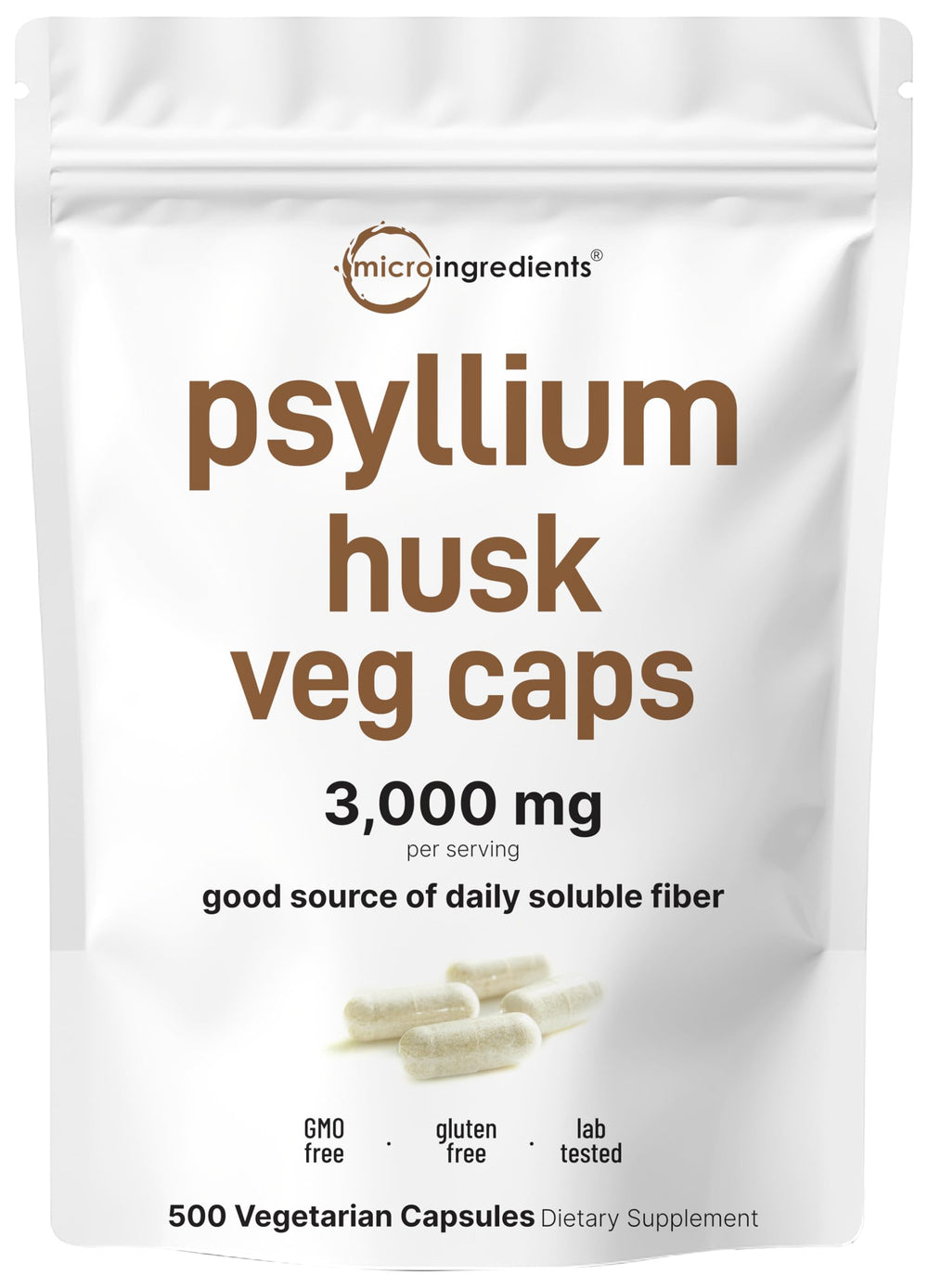 Psyllium husk capsules 3000mg – 500 vegetarian capsules, hero image