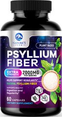 Front label of Psyllium Husk Fiber 1500mg bottle with 60 capsules