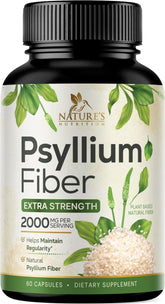 Psyllium husk powder capsules showing 2000mg per serving