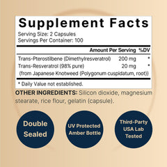 Pterostilbene capsules, 200 capsules per bottle