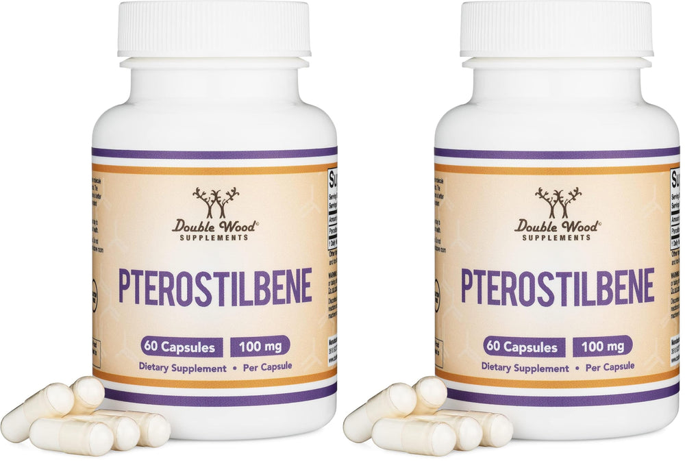 Double Wood Pterostilbene 100mg capsules two-pack display