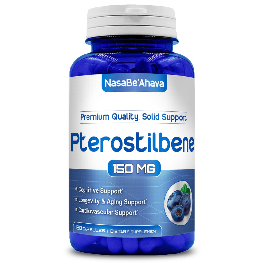 Top view of Extra Strength Pterostilbene 150mg vegan capsules