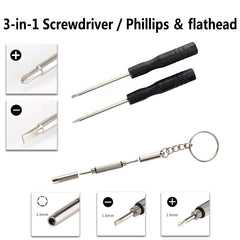 Close-up of screws, nuts, and washers included in the repair kit