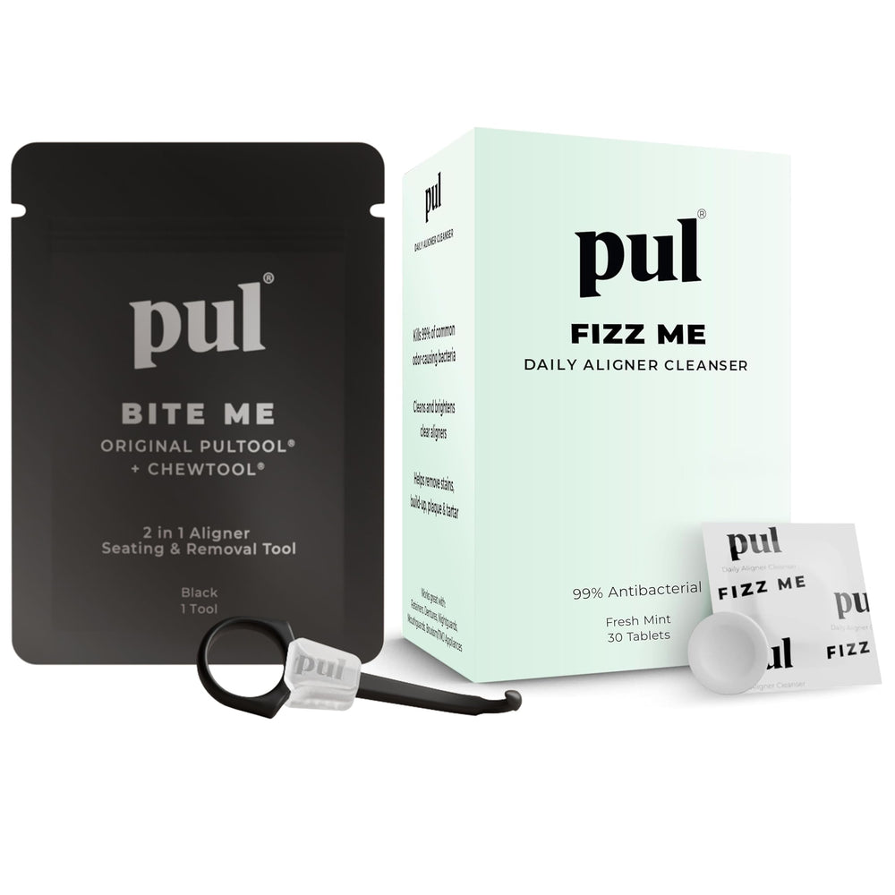 PUL Aligner Care Bundle packaging with tablets
