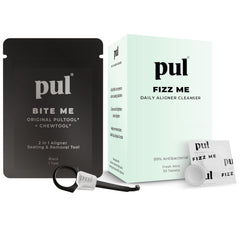 PUL Aligner Care Bundle packaging with tablets