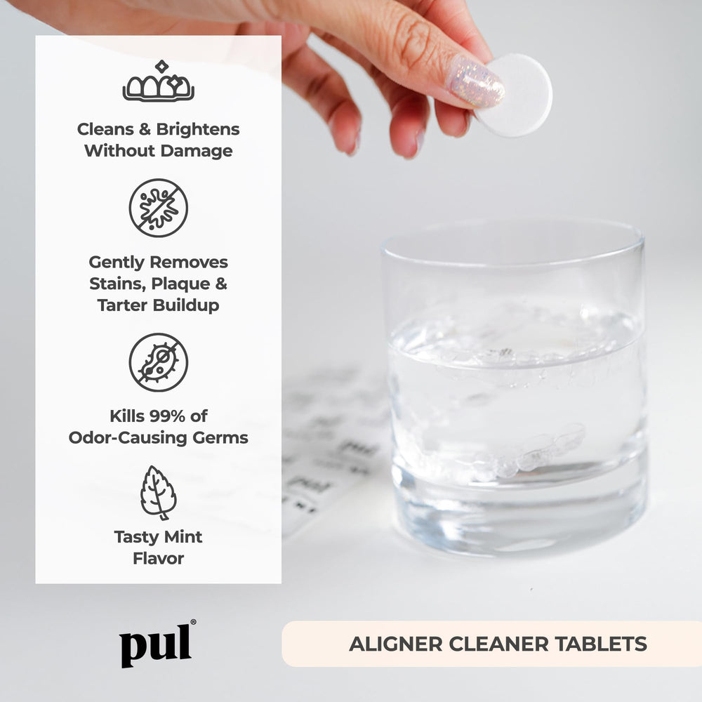 Close-up of 96 cleaner tablets inside a blister pack