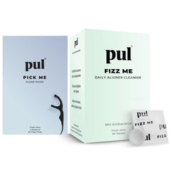 PUL Dental Care Bundle box with 96 cleaner tablets and 200 mint floss picks