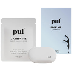 PUL Dental Care Bundle box featuring 200 mint floss picks and aligner case