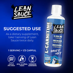 Pump Sauce Lean Sauce Liquid L-Carnitine label close-up emphasizes potency and quality.