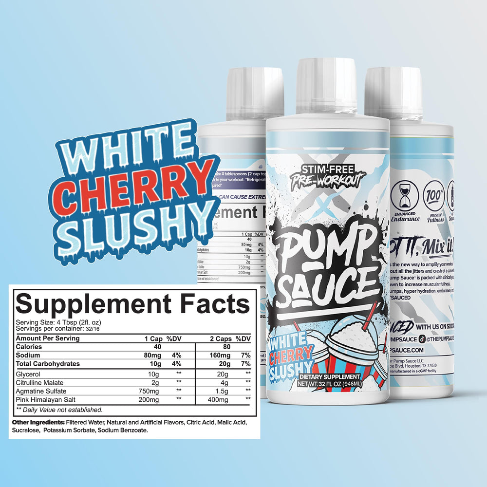 Serving scoop of Pump Sauce White Cherry beside bottle