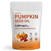 Bottle of pumpkin seed oil capsules on a white background