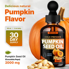 Close-up graphic of pumpkin seed oil drops