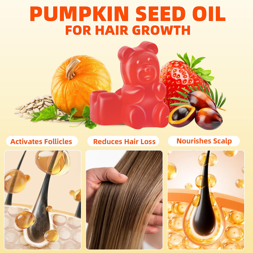 Illustration of hair growth and healthy skin from pumpkin seed oil