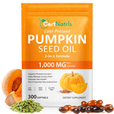 Bottle labeled Pumpkin Seed Oil with Saw Palmetto 1000mg softgels