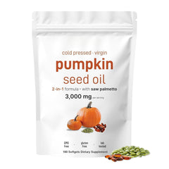 Bottle of pumpkin seed oil with saw palmetto softgels (180 count)