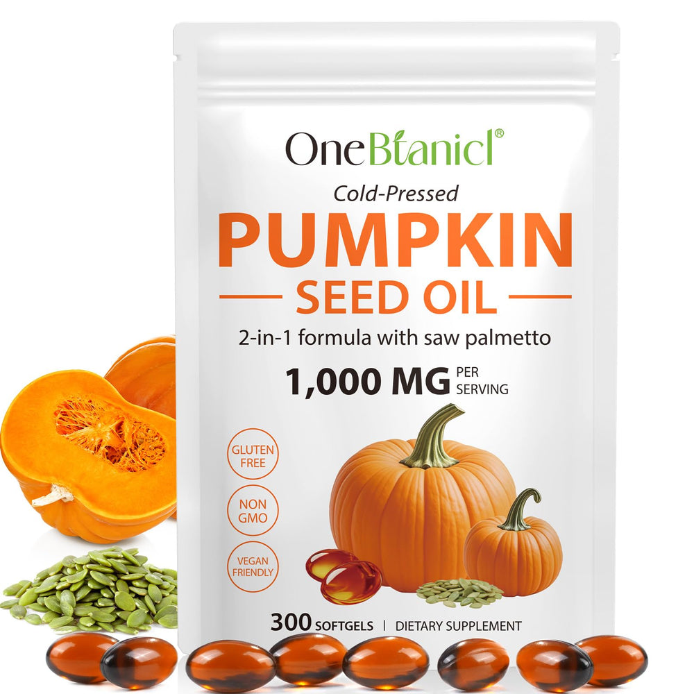 Front view of Pumpkin Seed Oil with Saw Palmetto Capsules 300 Softgels bottle