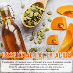 Close-up of pumpkin seed oil capsules with saw palmetto