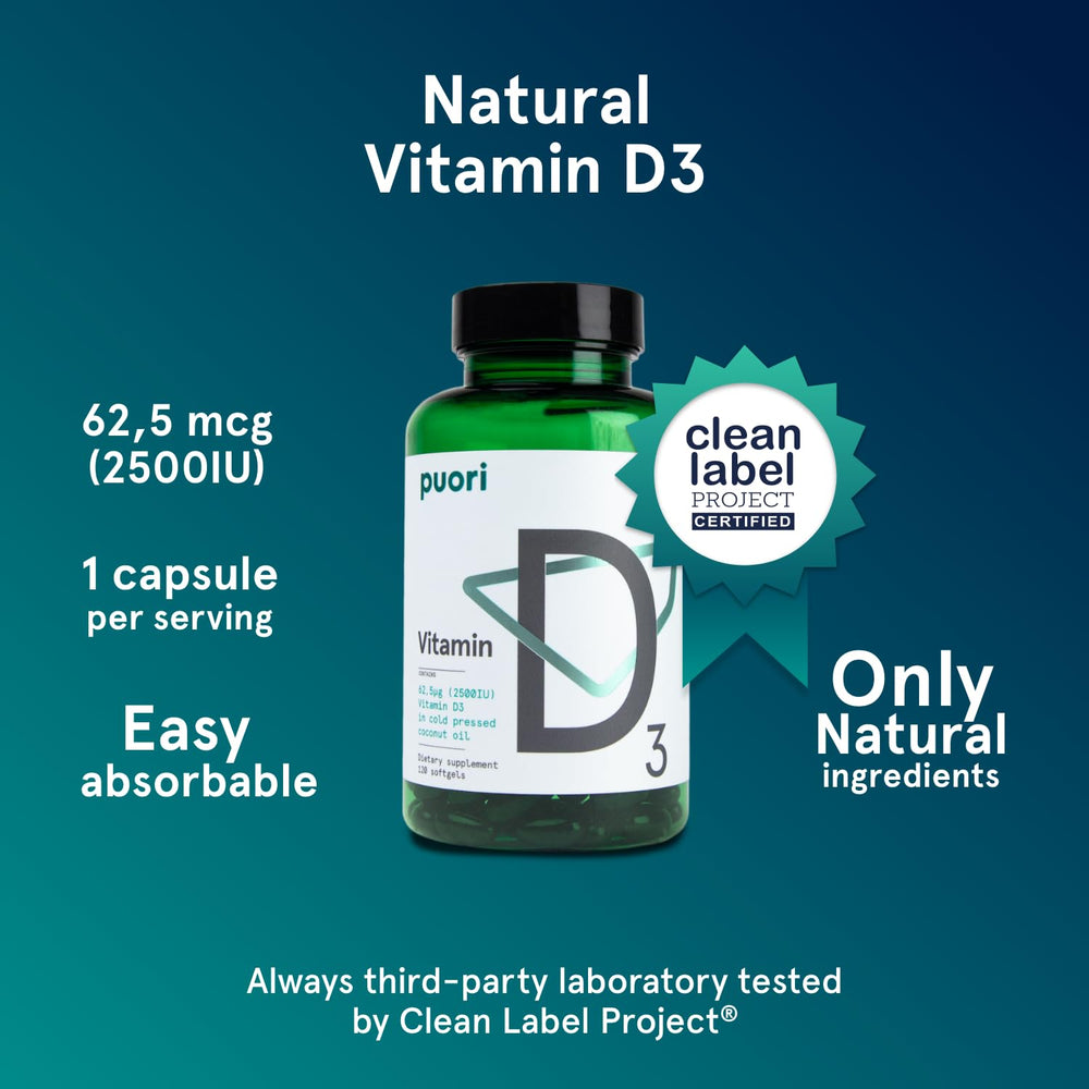 Side view of Puori D3 Softgels bottle showing 240-count package