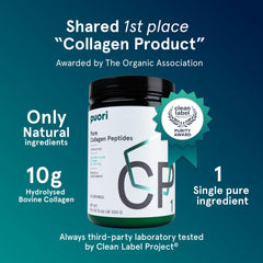 Close-up of collagen peptide powder scoop