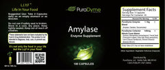 PuraDyme Amylase 180 Capsules bottle back label with supplement facts