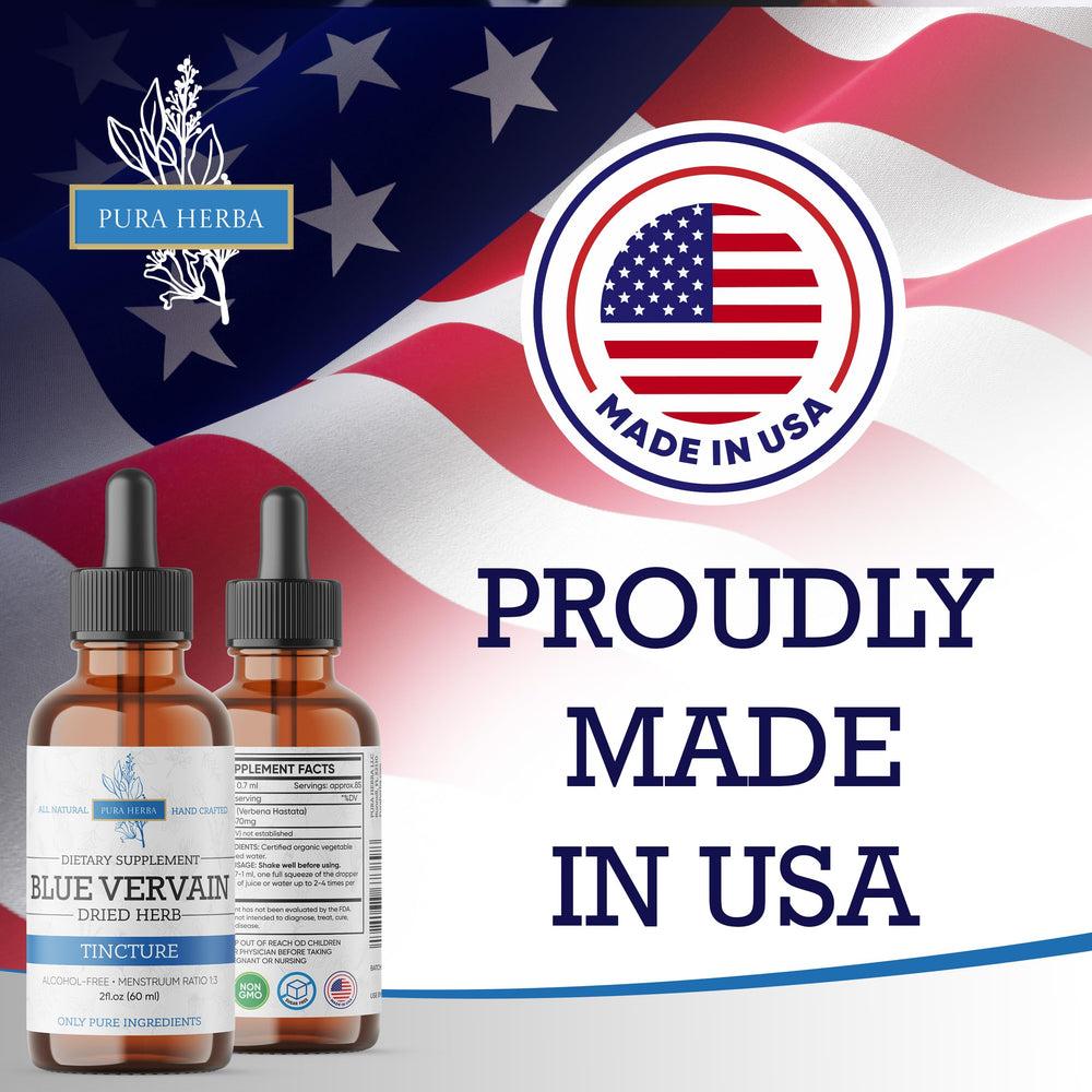 Alcohol-free vegan Blue Vervain tincture bottle label