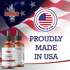 Label displaying organic ingredients for Myrrh liquid extract