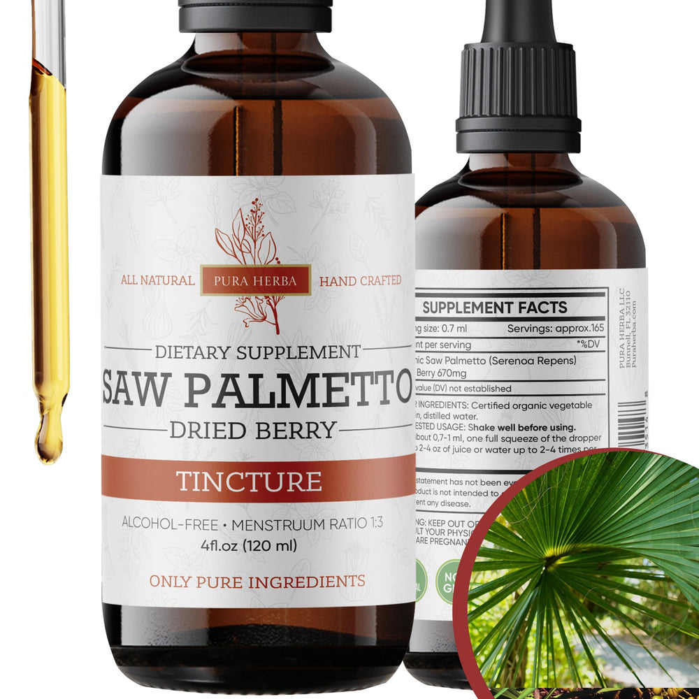 Pura Herba Saw Palmetto Tincture 4 oz bottle front view