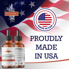 Label on Pura Herba Saw Palmetto Tincture showing Made in USA