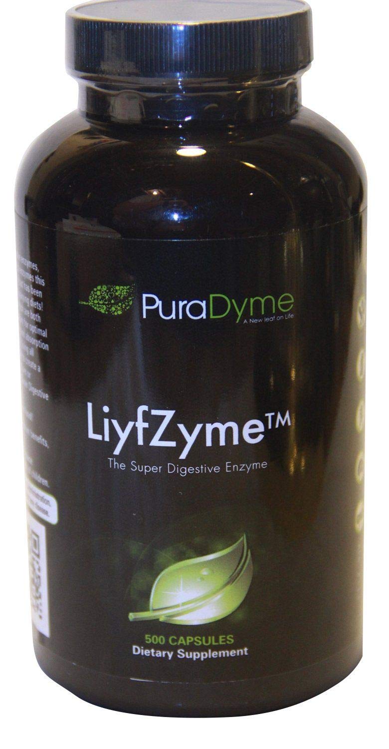 Bottle of PuraDyme LiyfZyme Plant Based Digestive Enzymes - 500 veggie capsules by Lou Corona