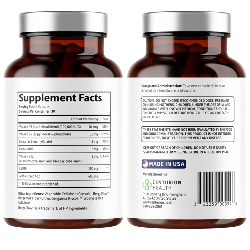 Close-up of Puralor DN label featuring Alpha Lipoic Acid and CoQ10