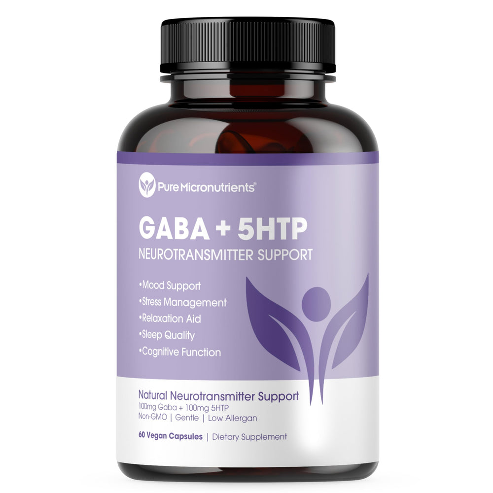 Pure 5-HTP + GABA supplement main product image, 60 veggie caps