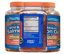 Bottle of Pure Alaskan Omega Wild Salmon Oil 1000 mg on white background