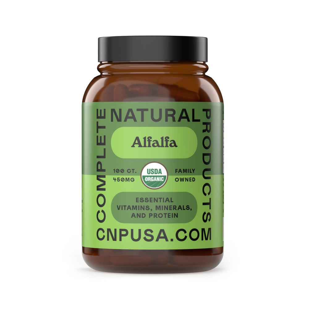 Front view of Pure Alfalfa Leaf Capsules bottle (450mg)