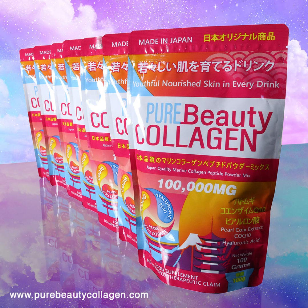 Front view of Pure Beauty Collagen 100,000mg Marine Collagen Powder Mix 100g pouch