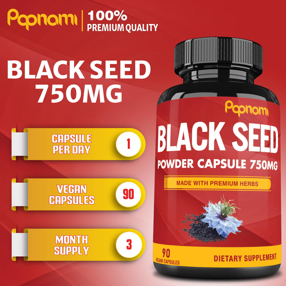 Second angle of Pure Black Seed Powder 750mg bottle