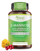 Pure By Nature 600mg D-Mannose capsules bottle with Cranberry and Dandelion Extract