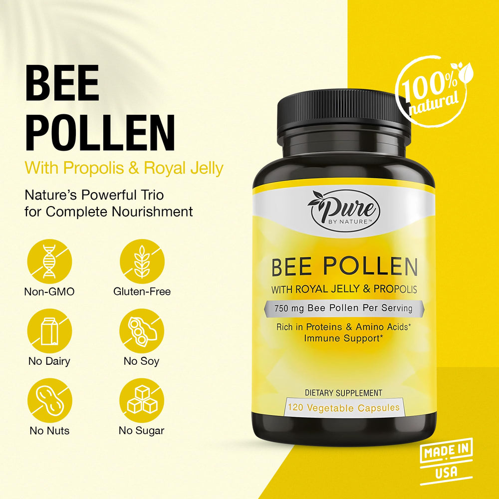 Bee pollen, propolis and royal jelly capsules close-up